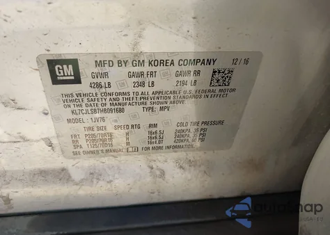 2017 Chevrolet Trax Lt z USA, uszkodzony, nr VIN KL7CJLSB7HB091680